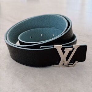Louis Vuitton Heritage Reversible Belt Black & Blue Silver Logo